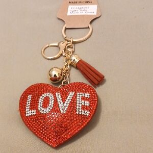 PUFF PILLOW Red Heart Keychain with Gold Accents